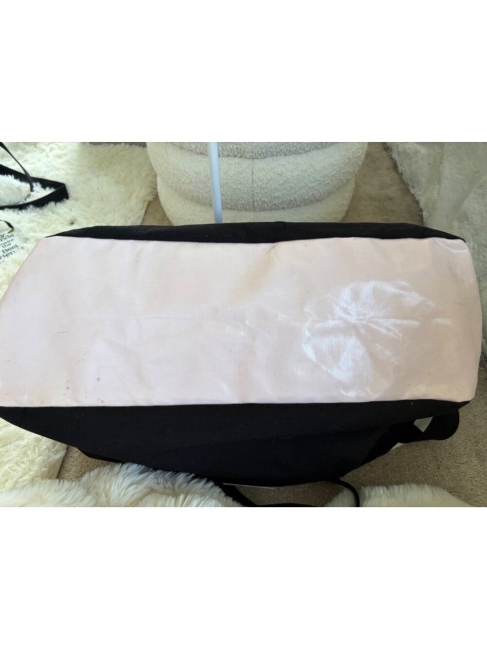 Victorias Secret Black & White Canvas Tote/Shoulder Bag With Adjustable Strap - Picture 14 of 16